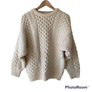 Quill’s Wool Fisherman Cable Knit Chunky Cream Sweater